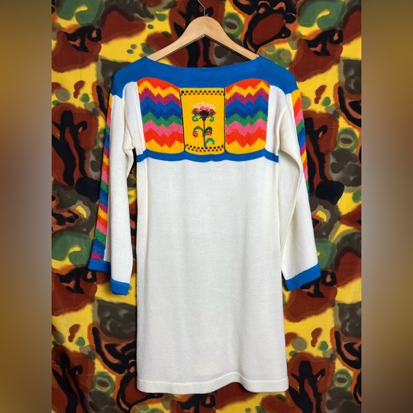 Vintage Vicki Volts Rainbow Chevron Flower Dress - Picture 1 of 16